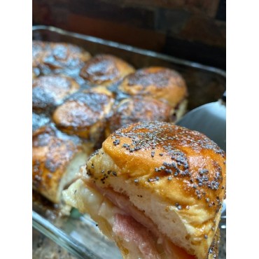 Hot Glazed Poppyseed Ham and Cheese Sliders